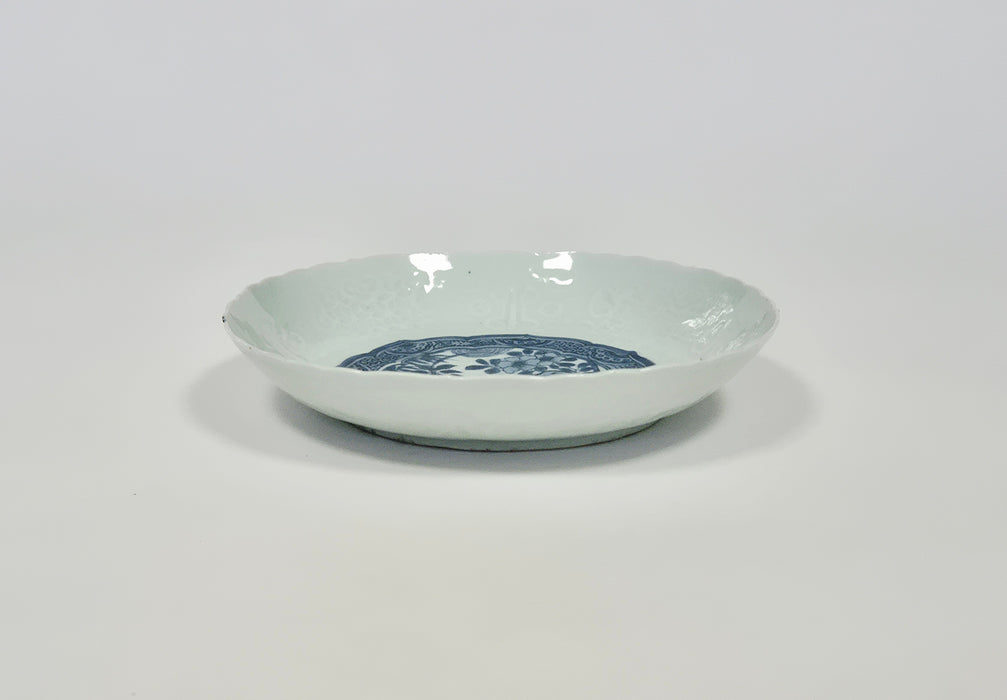 blue white moulded ming dish wanli