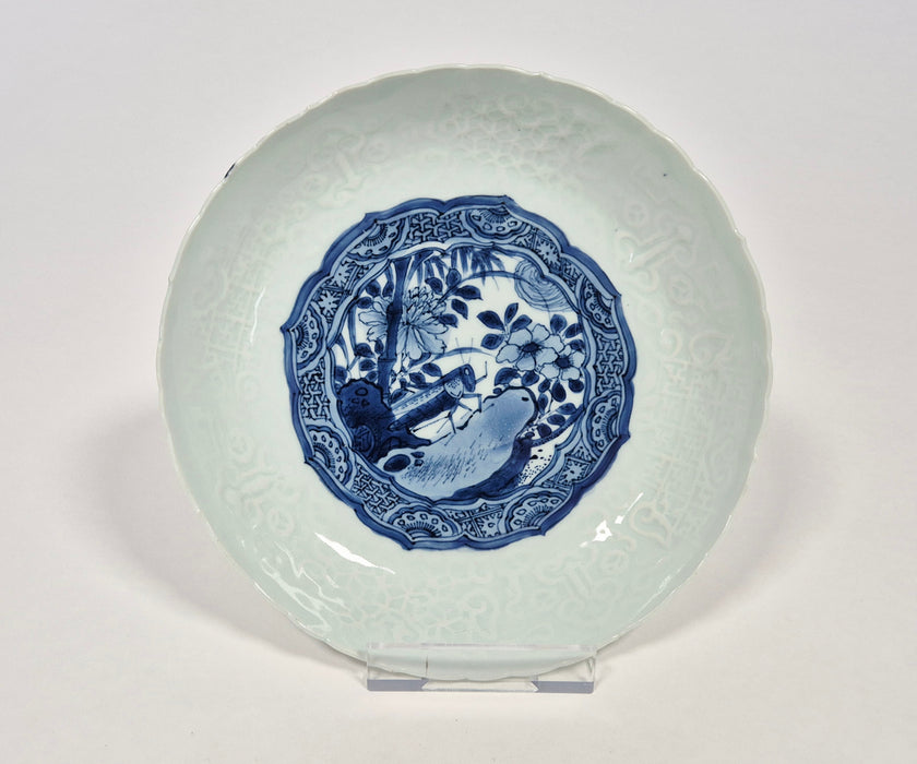 blue white moulded ming dish wanli